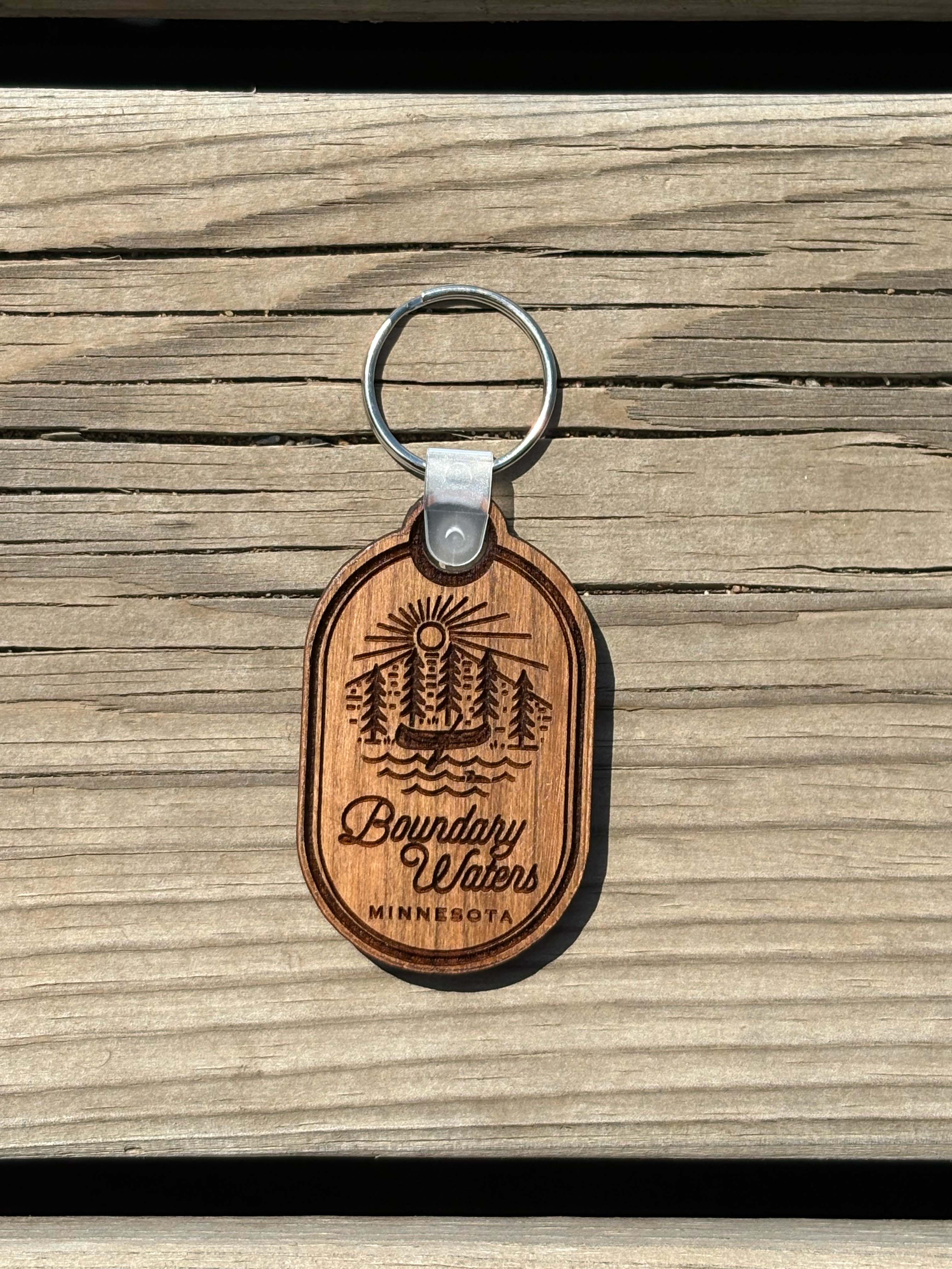 Canoe Scene Wooden Boundary Waters Keychain